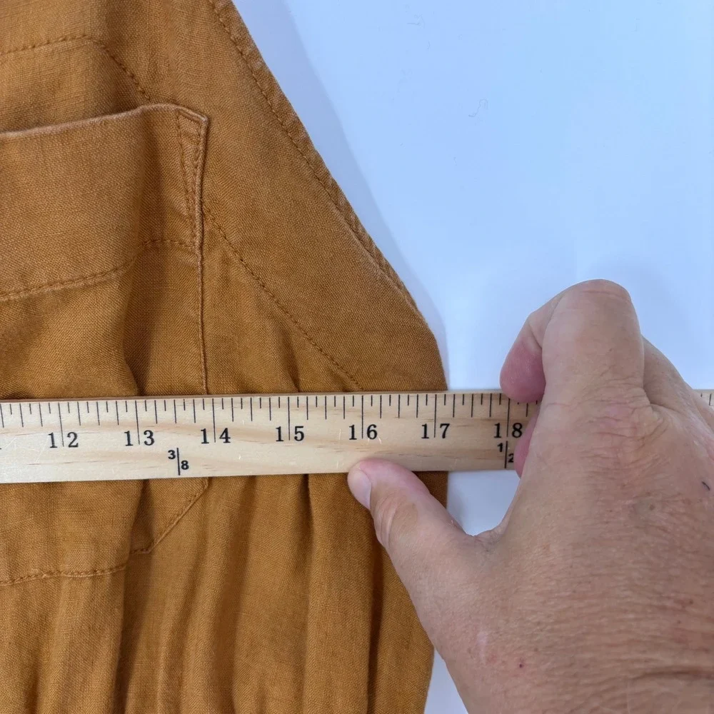 Everlane The Shoestring 100% Linen Apron Jumpsuit Womens S Brown Elastic Waist